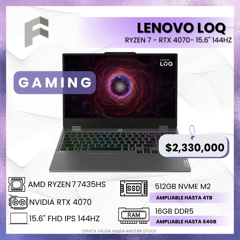 Lenovo LOQ 15ARP9 Ryzen 7 7435HS RTX 4070 15.6" 144Hz