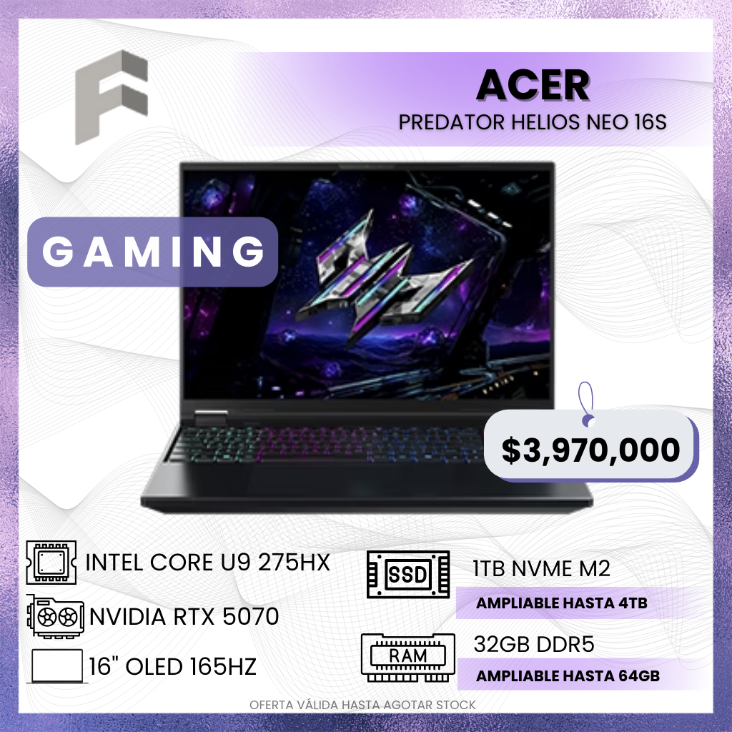 Acer Predator Helios Neo 16S Core Ultra 9 275HX RTX 5070 Ti 16” OLED 165Hz