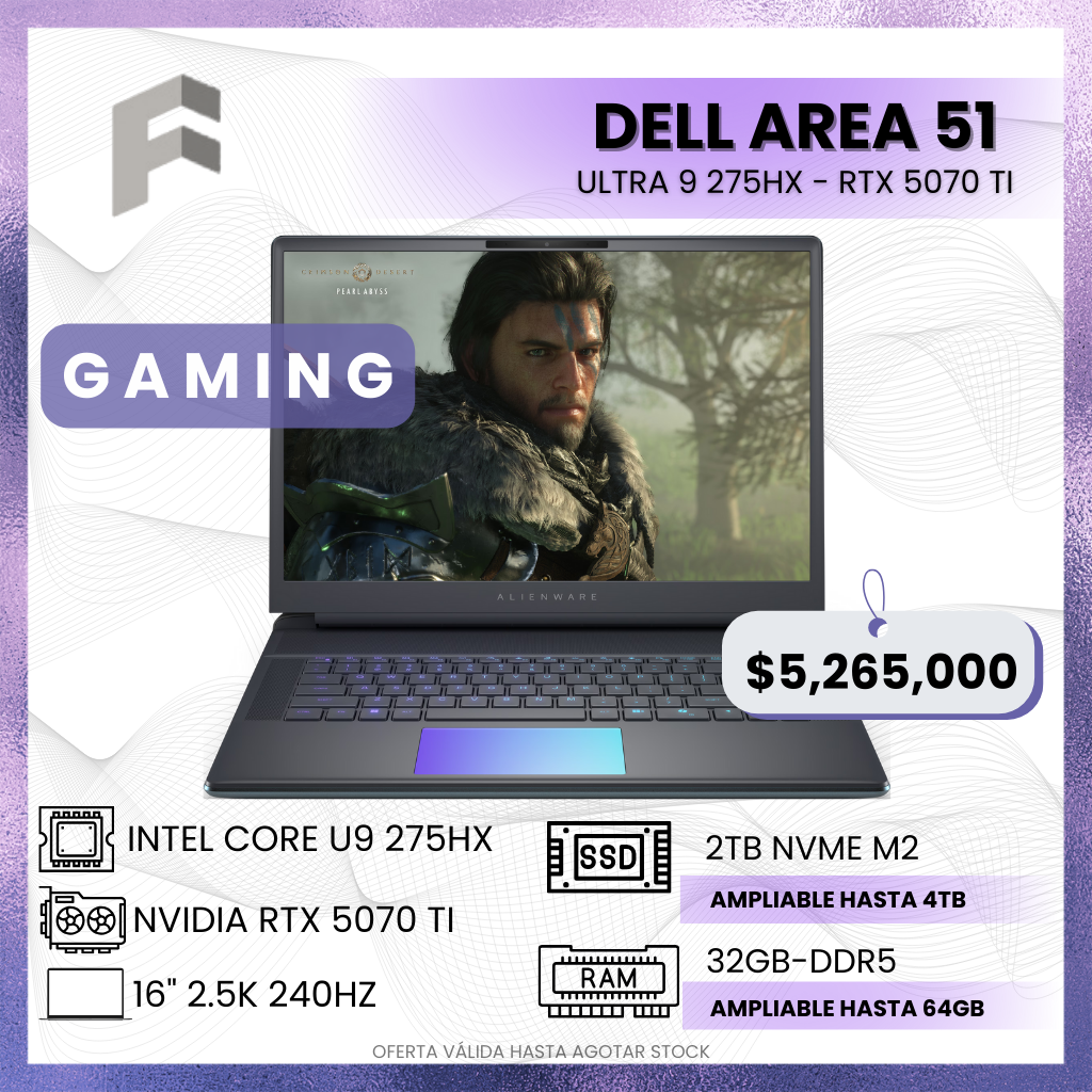 Dell Alienware Area-51 Core Ultra 9 275HX RTX 5070 Ti 16” WQXGA 240Hz