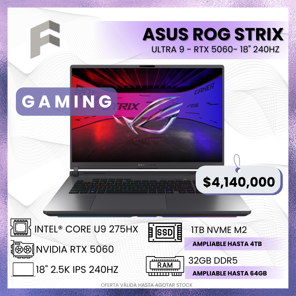 ASUS ROG Strix G815LM-IS96 Core Ultra 9 275HX RTX 5060 18” 2.5K 240Hz